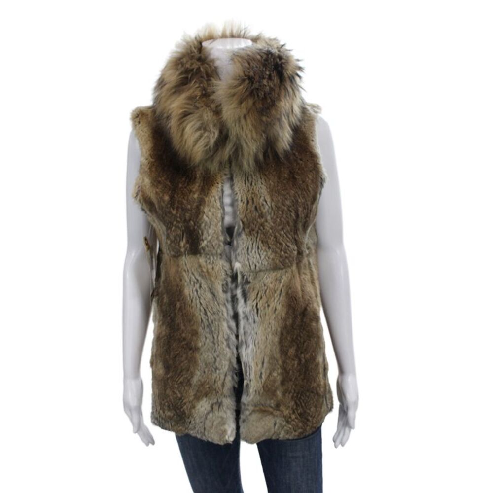 SAM Womens Brown Fur Bohemian Sleeveless Vest Hook & Eye Winter Size M